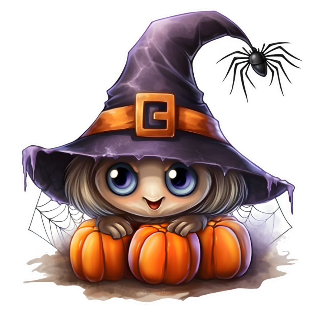 Free Digital Halloween Sticker : Happy Spider With Pumpkins